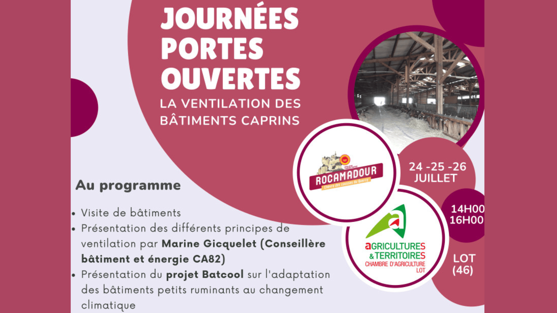 Journées Portes Ouvertes Caprines&nbsp;: la ventilation des bâtiments pour le bien-être des chèvres les 24, 25 et 26 juillet