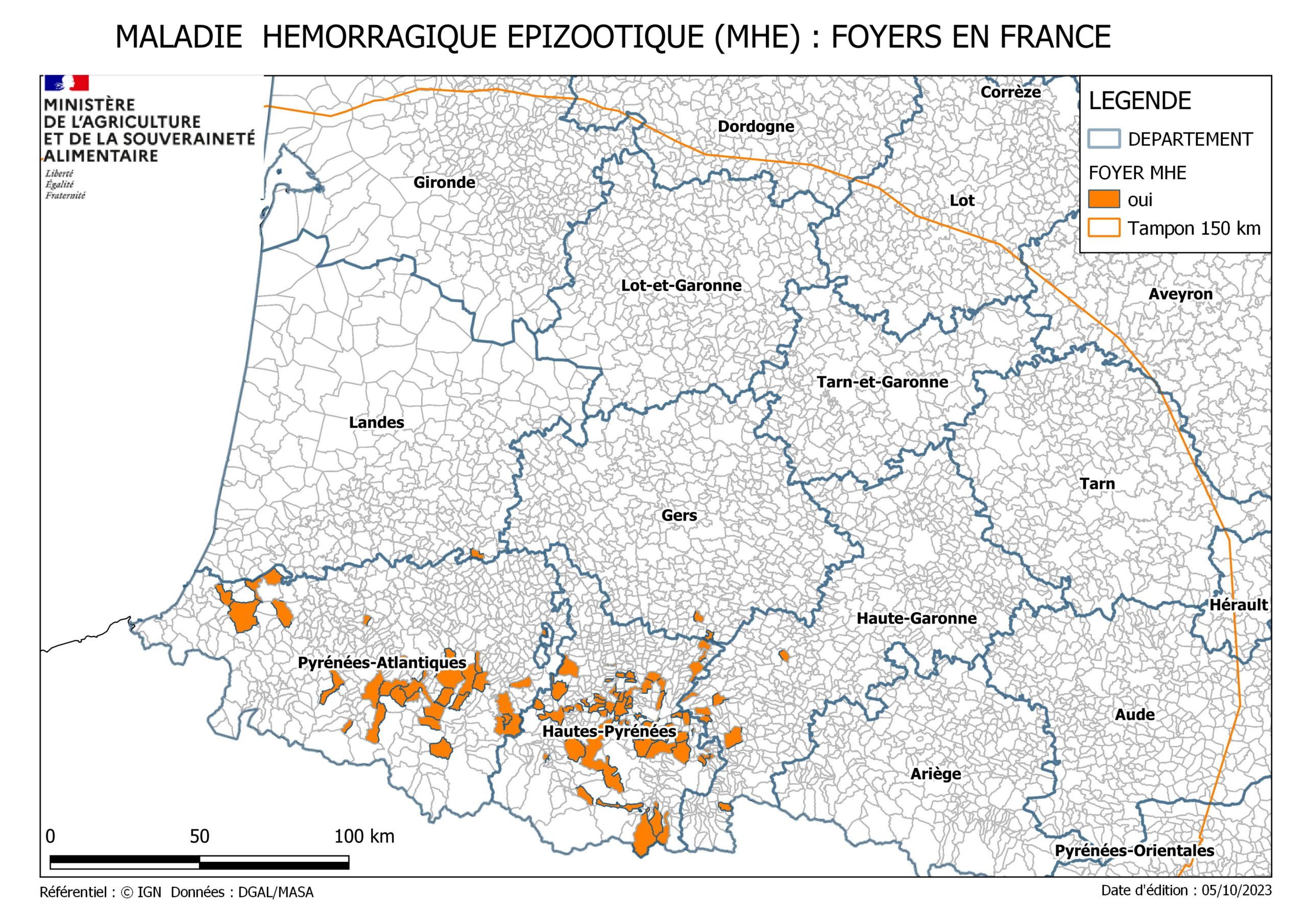 Maladie Hémorragique Epizootique&nbsp;: Carte des foyers en France
