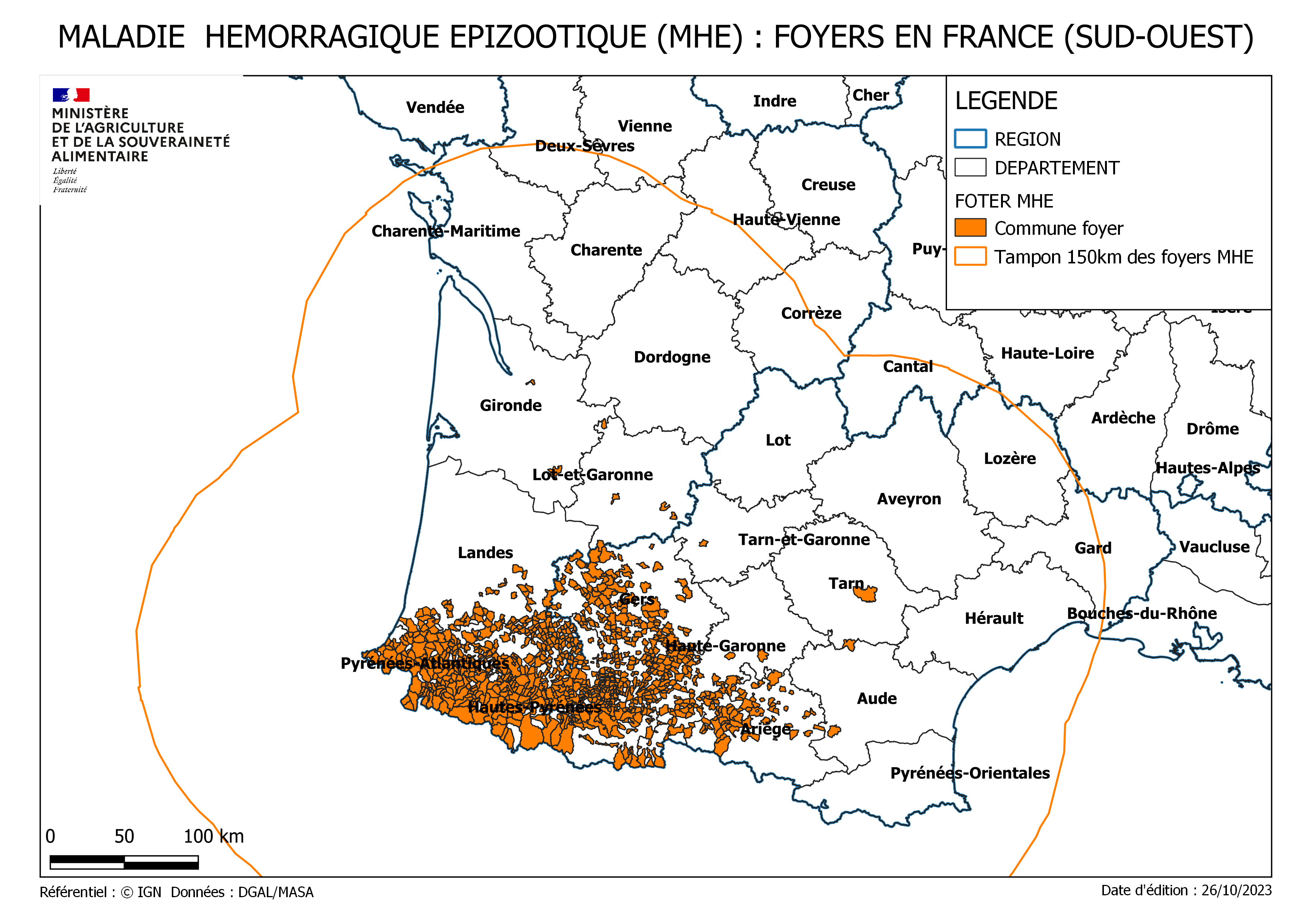 MHE&nbsp;: évolution du zonage au 27/10/2023