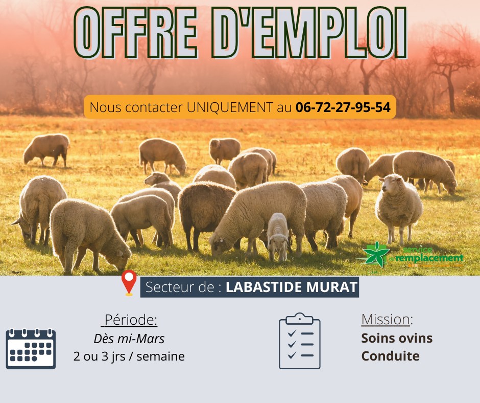 Offre d’emploi&nbsp;: Soins ovins Conduite