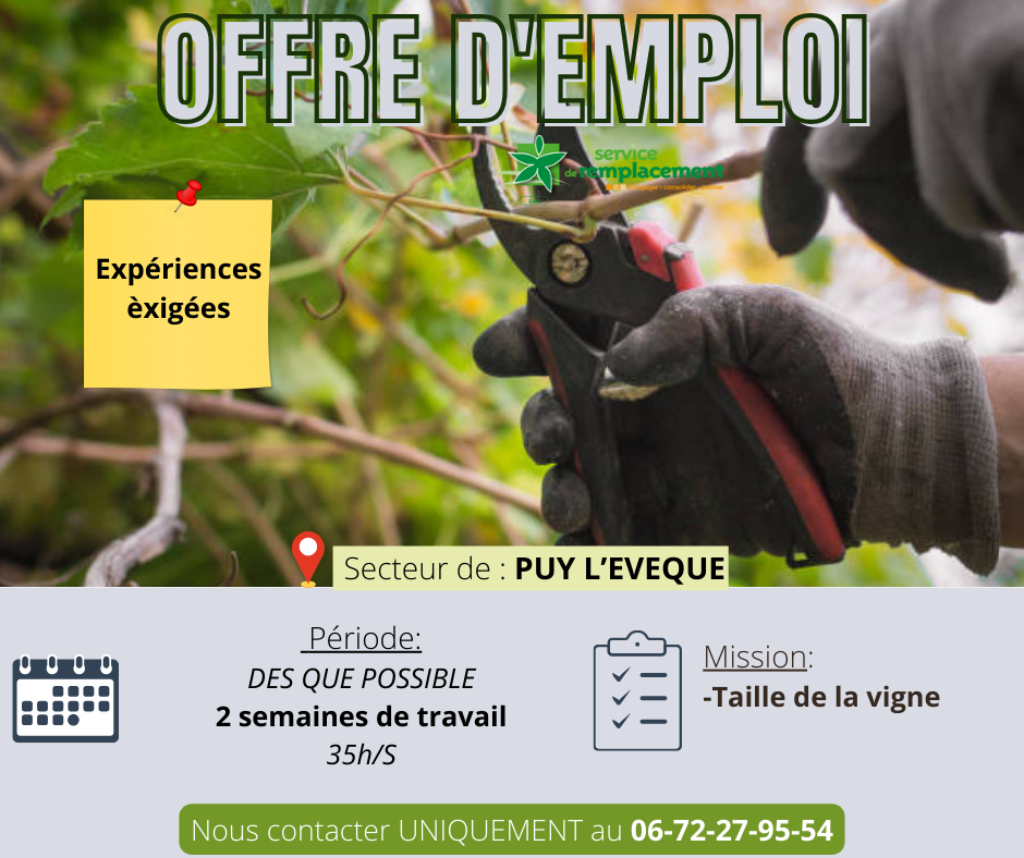 Offre d’emploi&nbsp;: Taille de la vigne