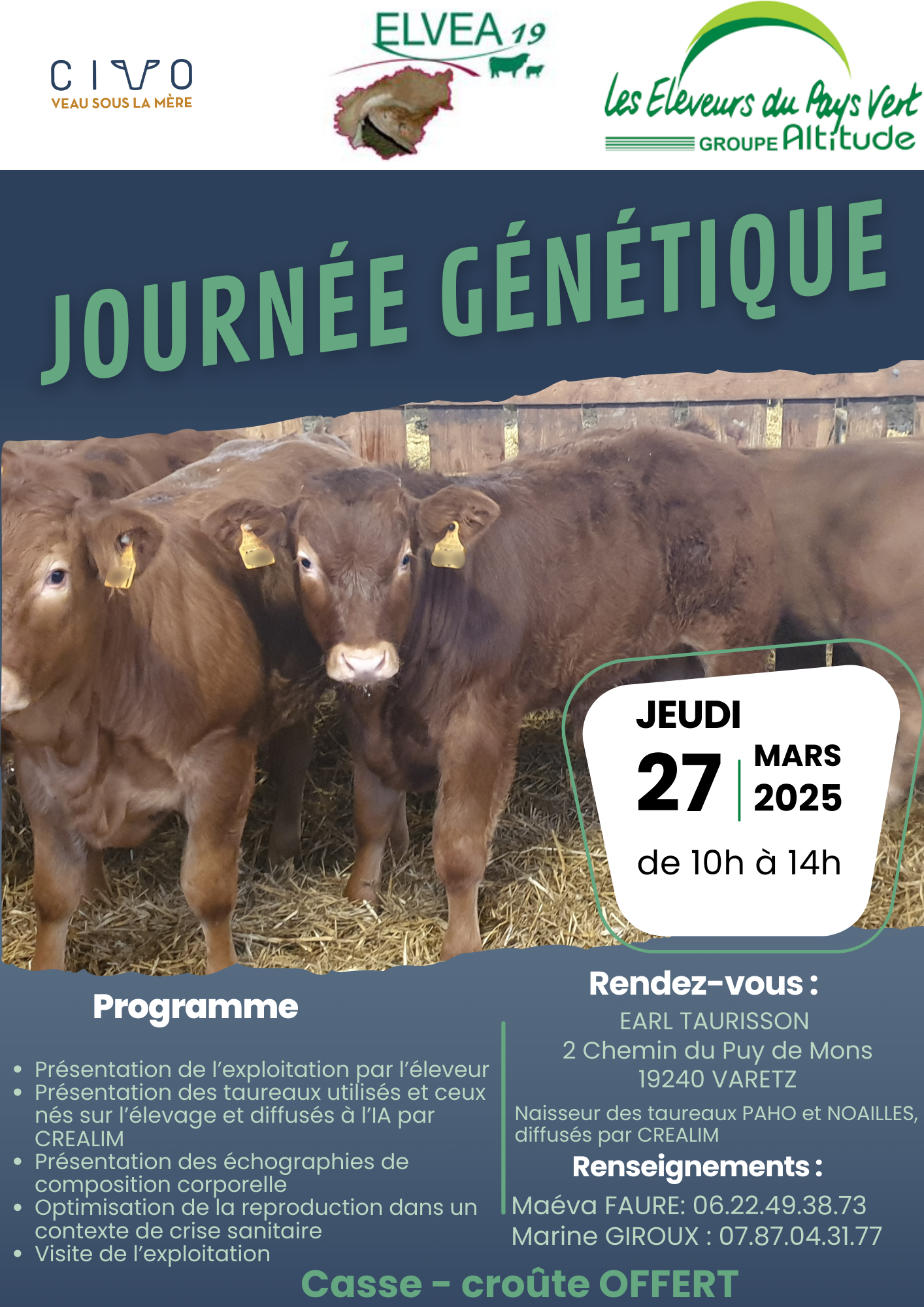 Journée Génétique à l’EARL Taurisson à Varetz (19) Jeudi 27 mars 2025