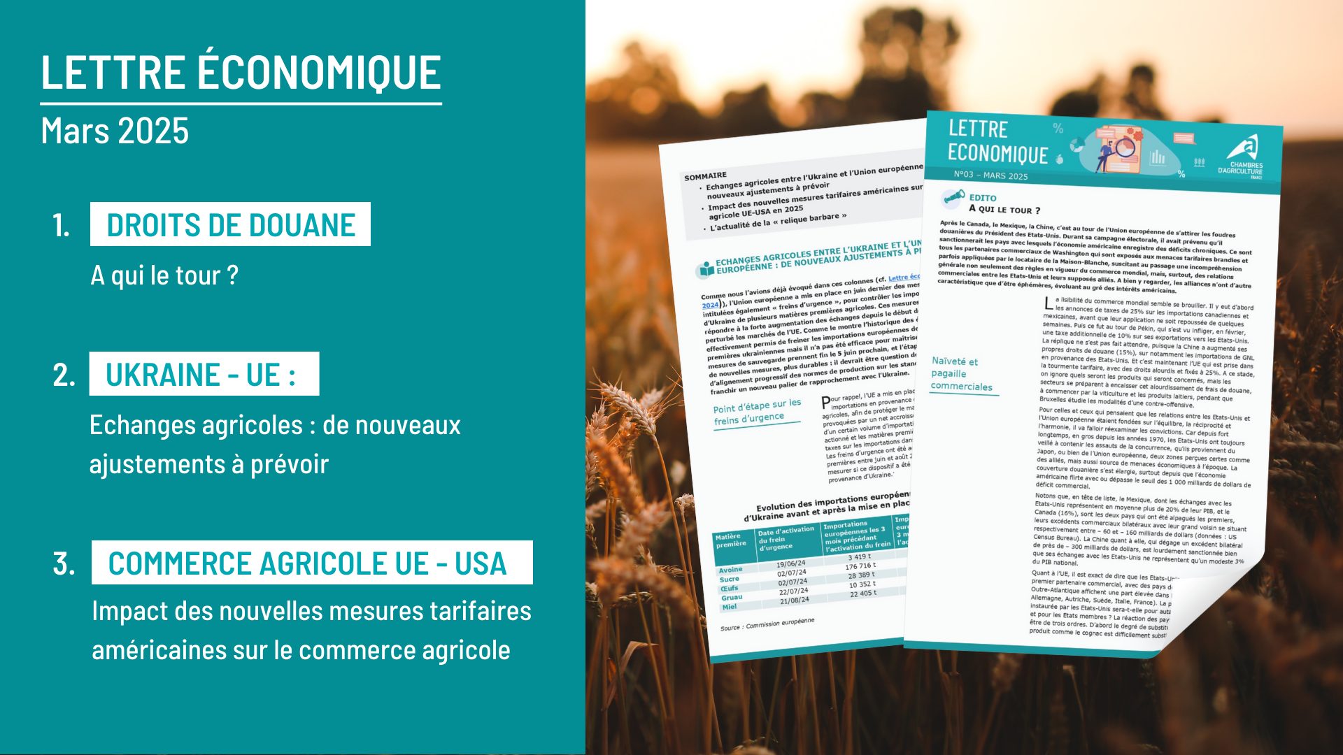 La lettre économique de mars 2025 des Chambres d’agriculture est disponible&nbsp;!