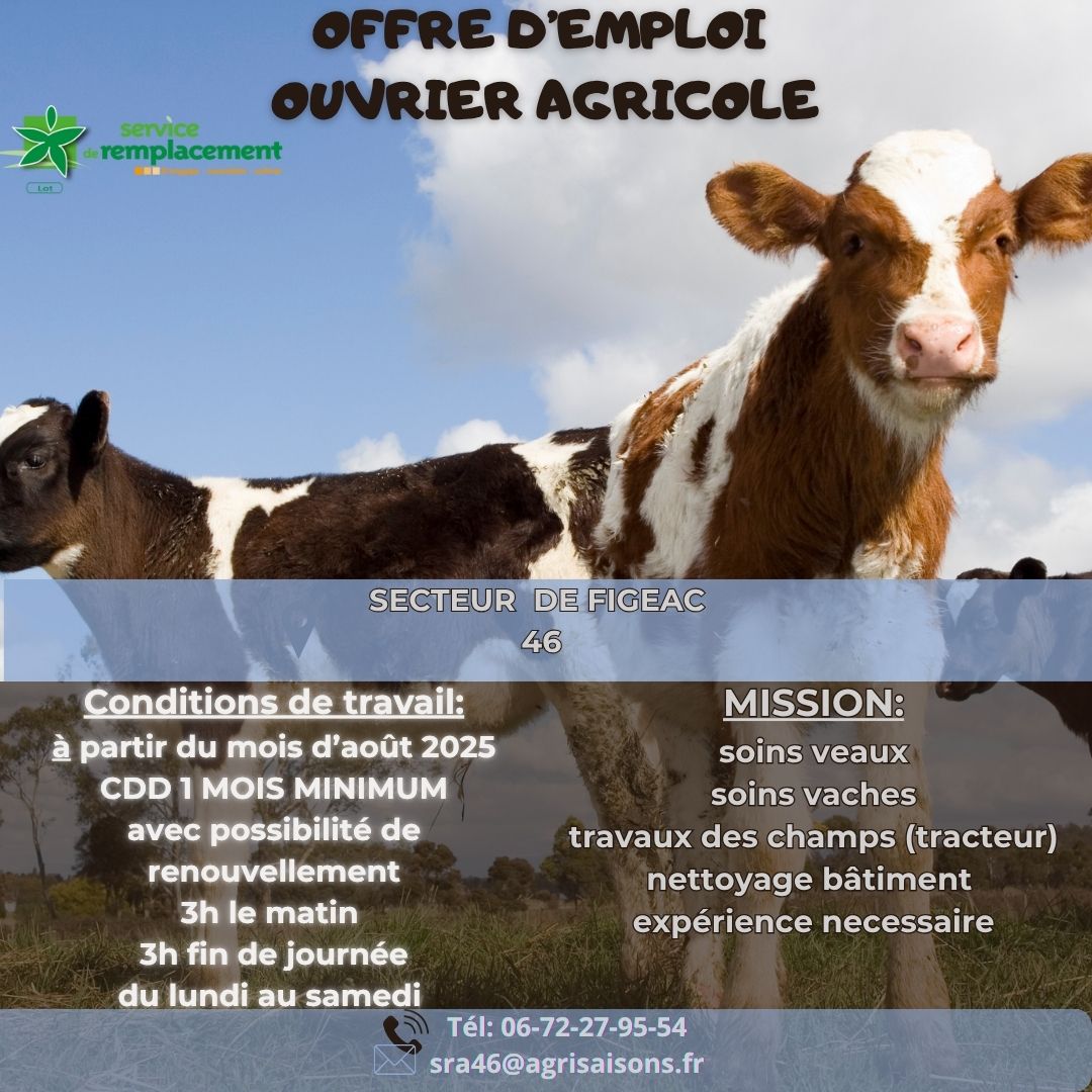 Offre d’emploi&nbsp;: ouvrier agricole secteur Figeac (46)