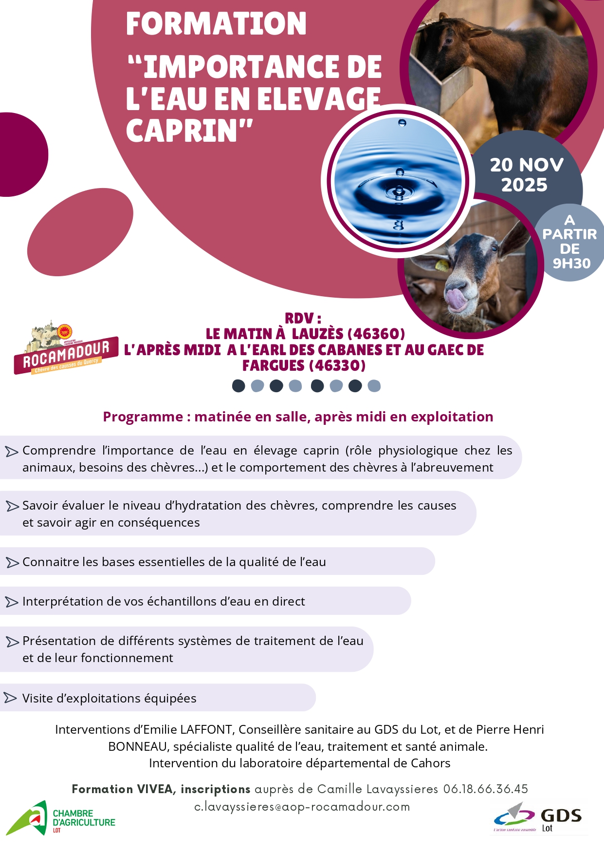 Formation «&nbsp;Importance de l’eau en élevage caprin&nbsp;», le 20 novembre 2025 à Lauzès