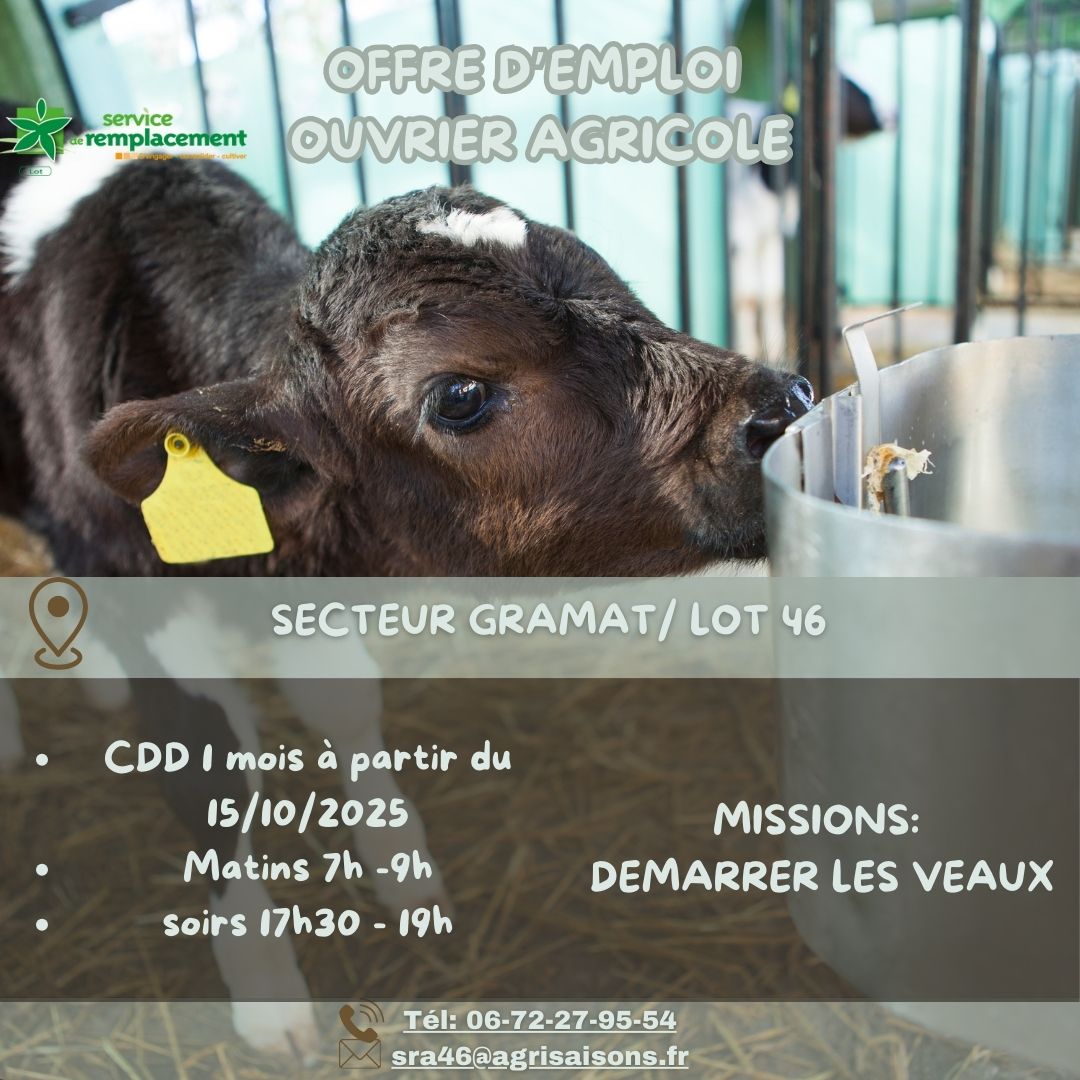 Offre d’emploi&nbsp;: ouvrier agricole (secteur de Gramat)