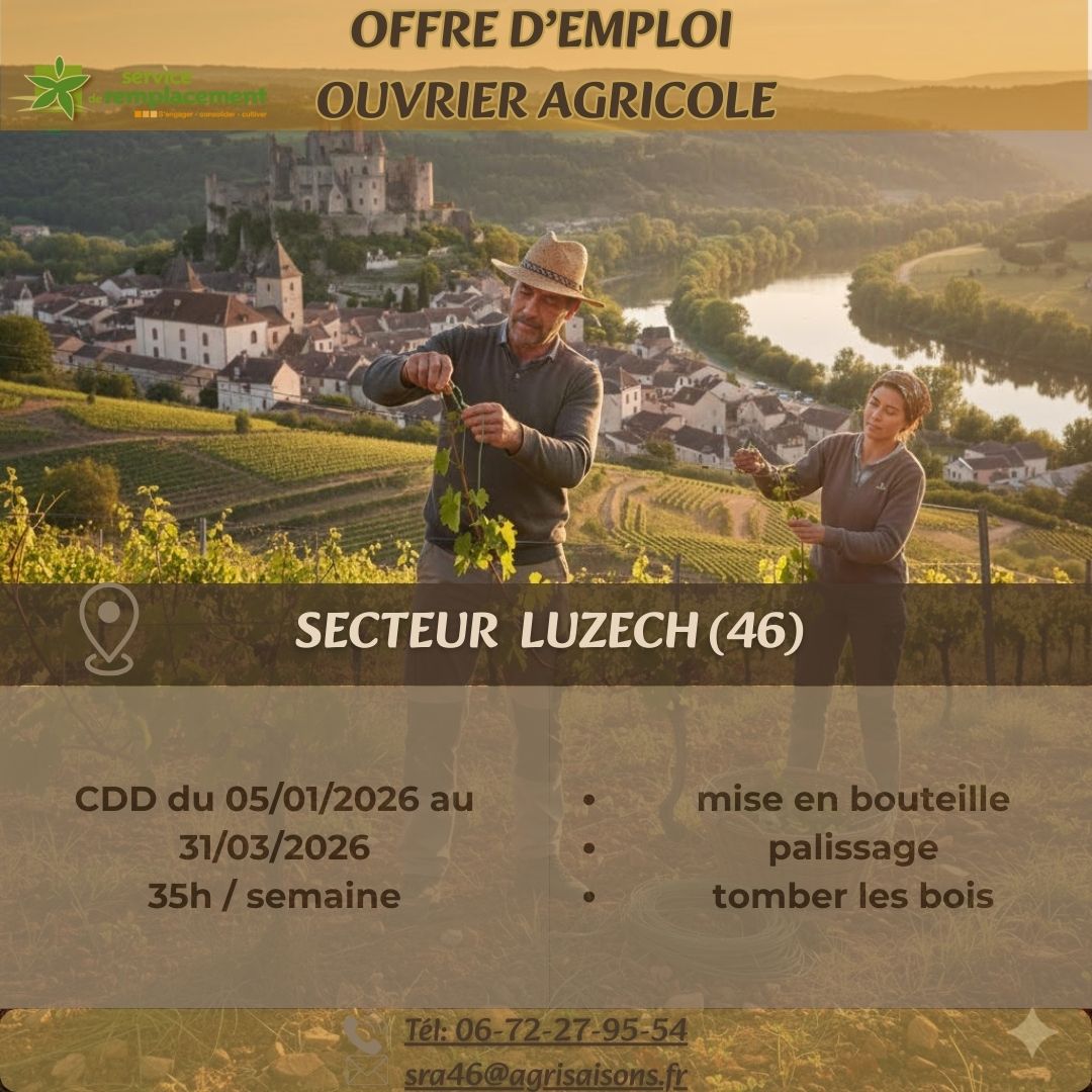 Offre d’emploi ouvrier agricole Luzech