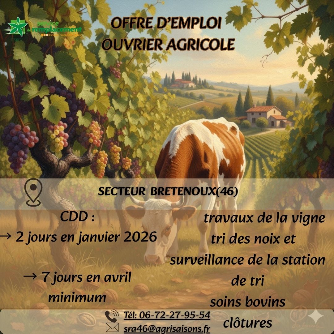 Offre d’emploi salarié agricole Bretenoux