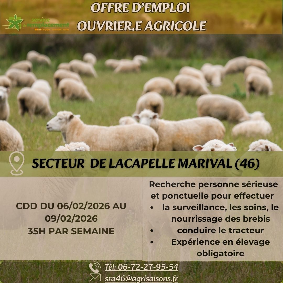 Offre d’emploi salarié agricole Lacapelle Marival