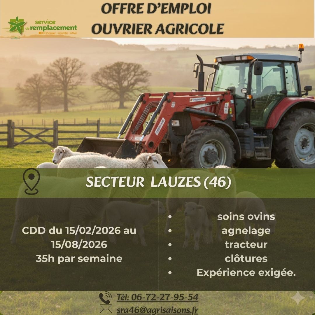 Offre d’emploi salarié agricole Lauzes